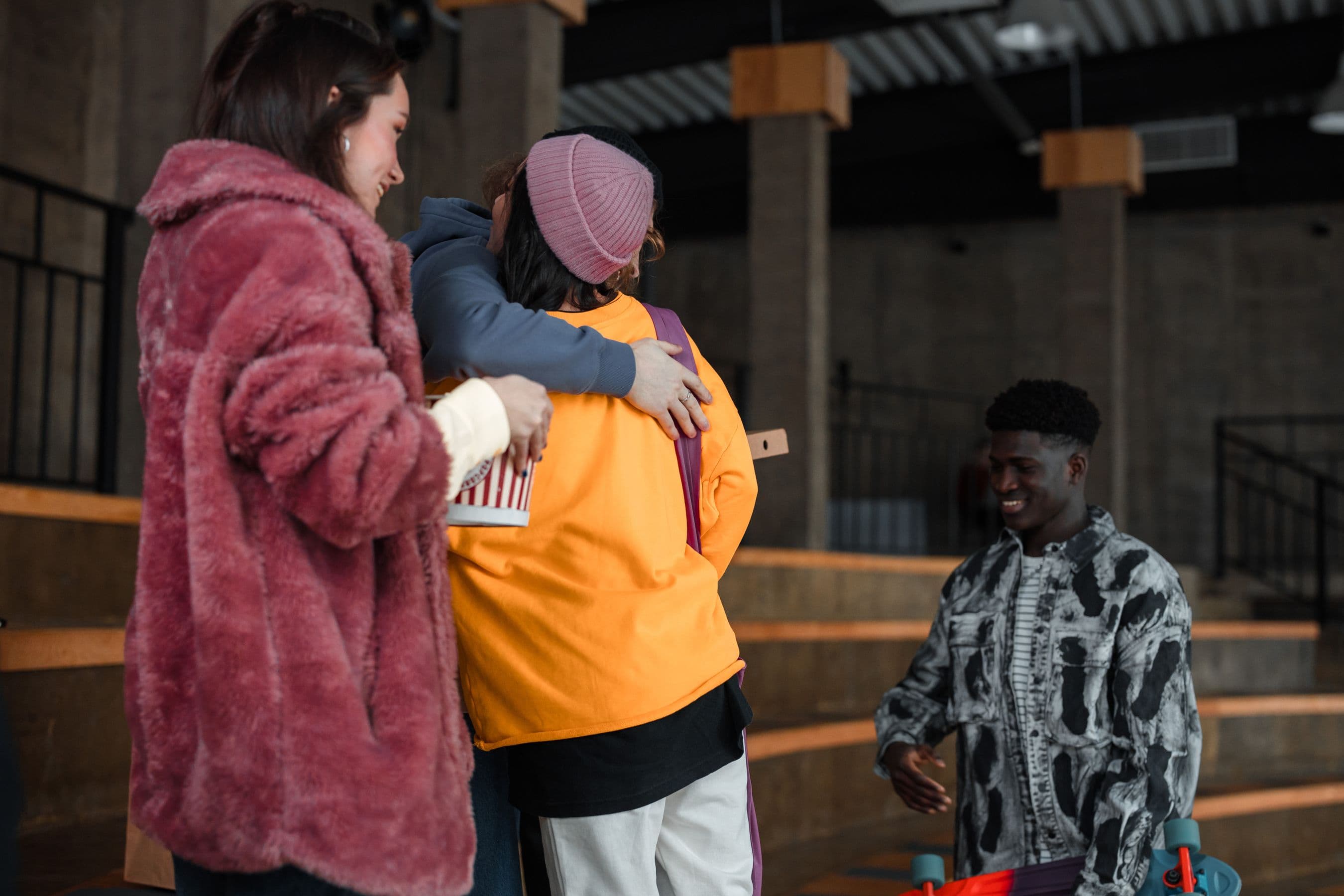 People greeting one another; illustrative stock photograph.